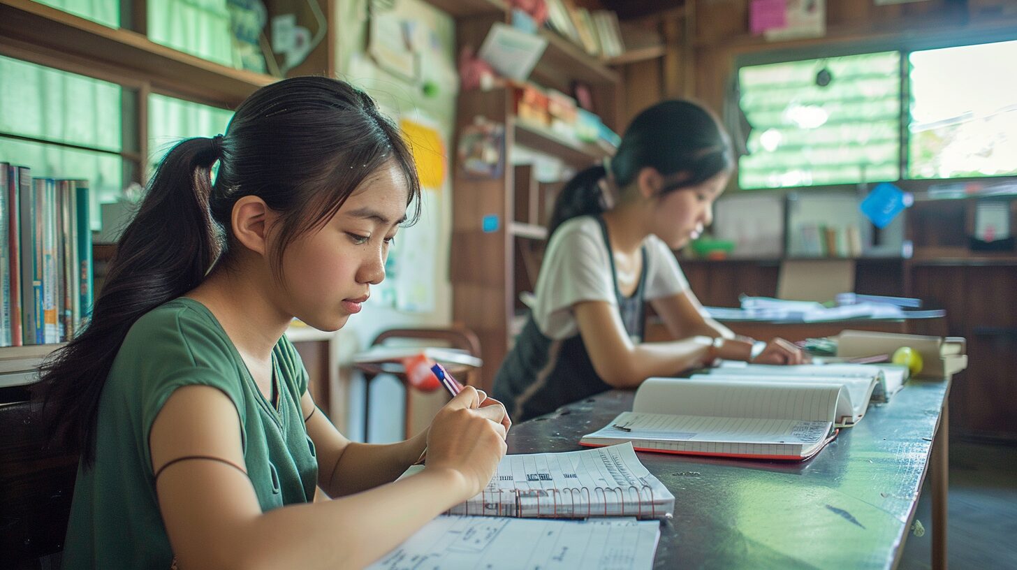 閑散期に留学する5つのメリットに取り組む中高生の様子